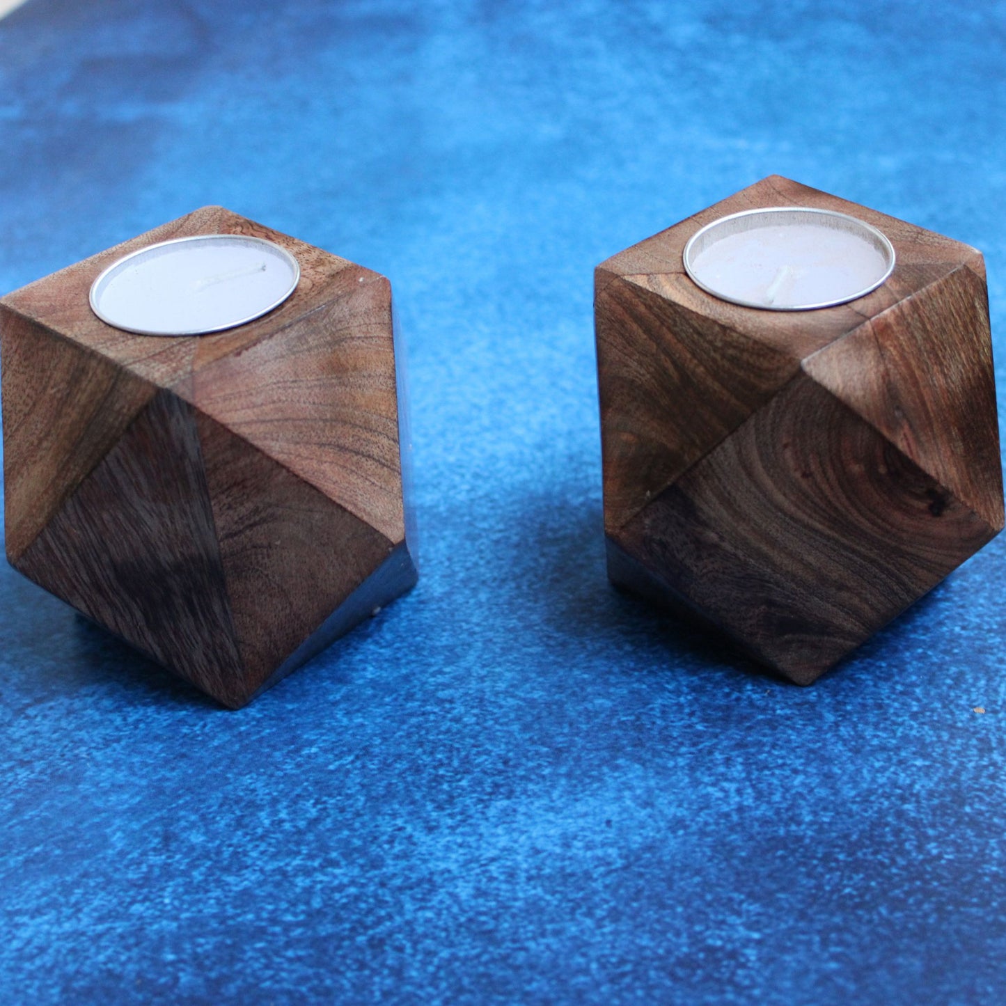 Handcrafted Diamond Shaped Antique Look Wooden Tea Lights Holder