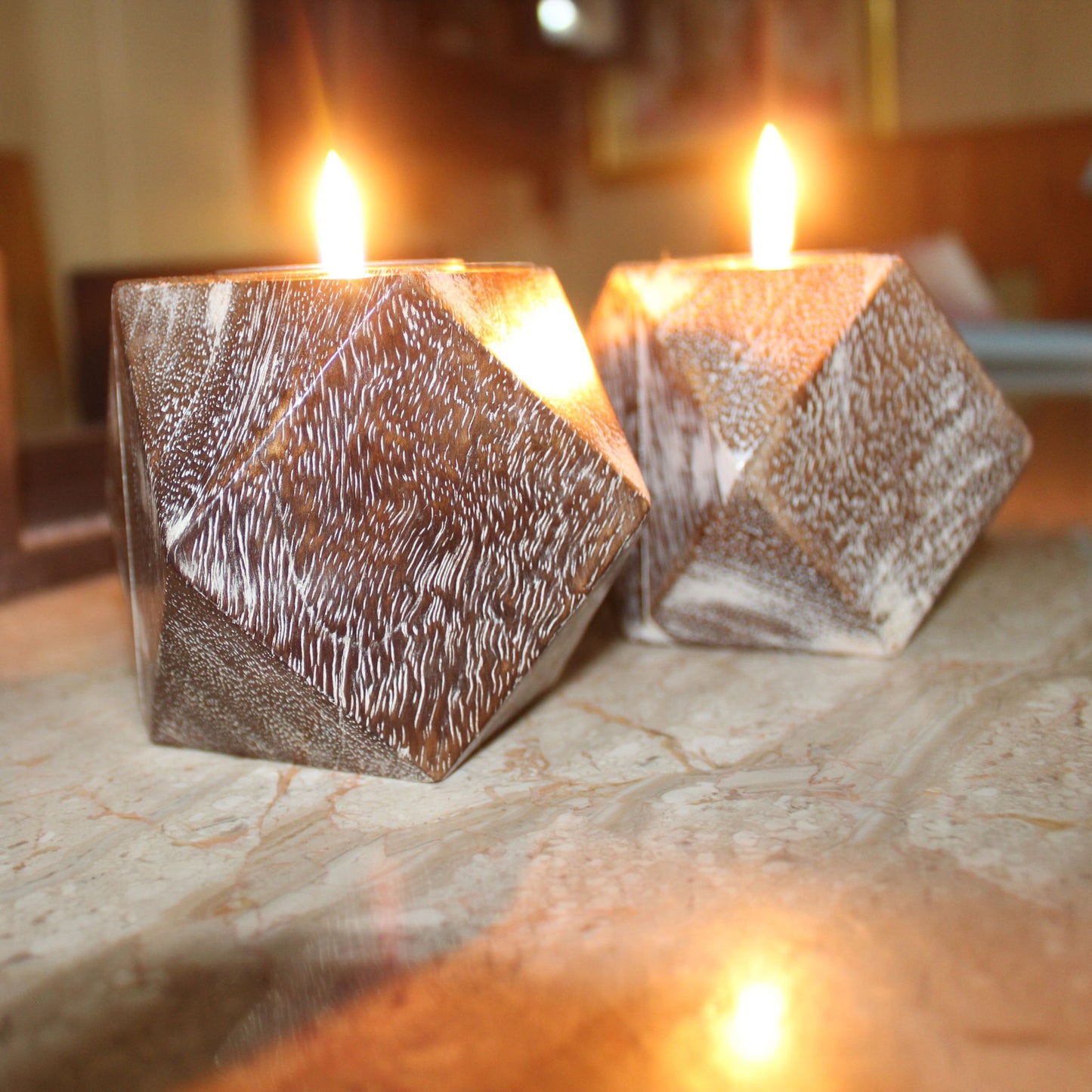 Handcrafted Diamond Shaped Antique Look Wooden Tea Lights Holder