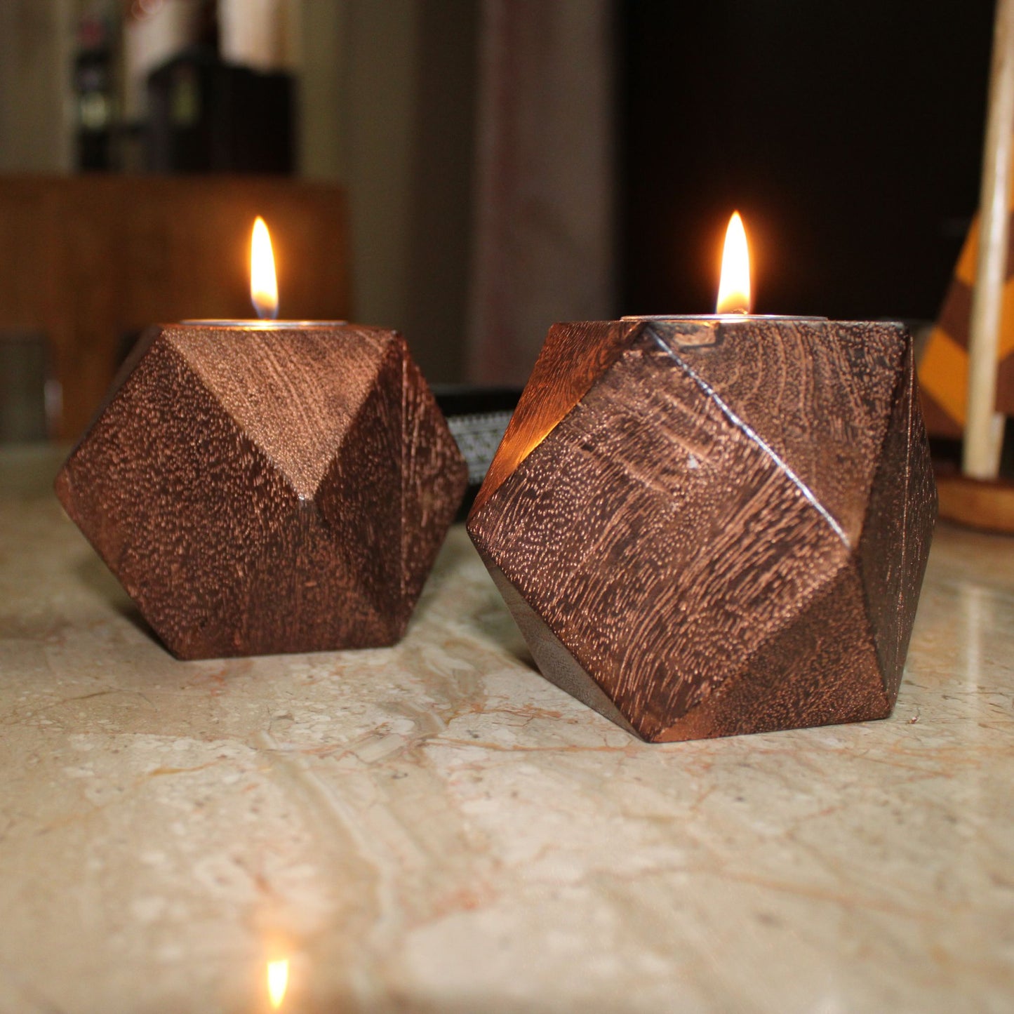 Handcrafted Diamond Shaped Antique Look Wooden Tea Lights Holder