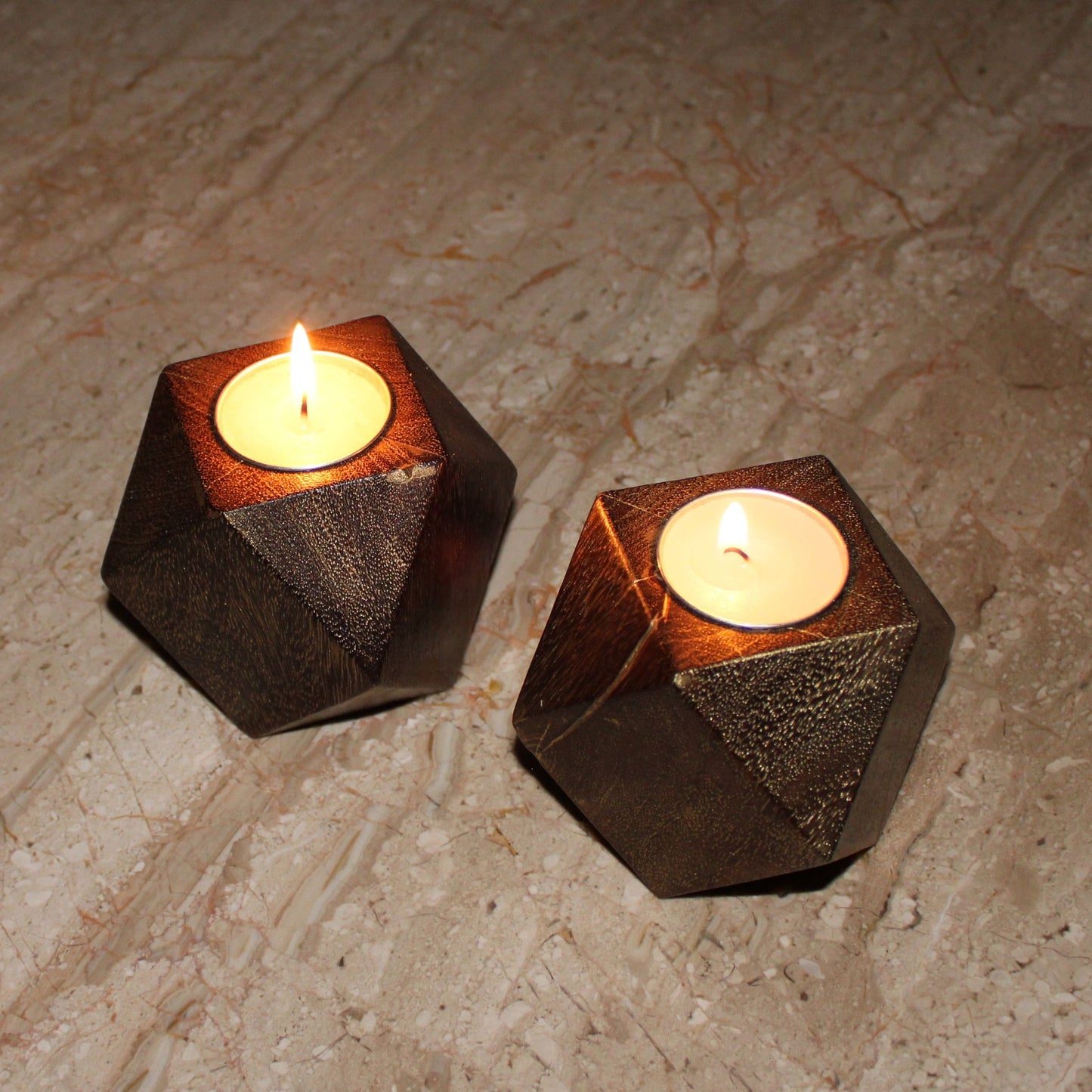 Handcrafted Diamond Shaped Antique Look Wooden Tea Lights Holder