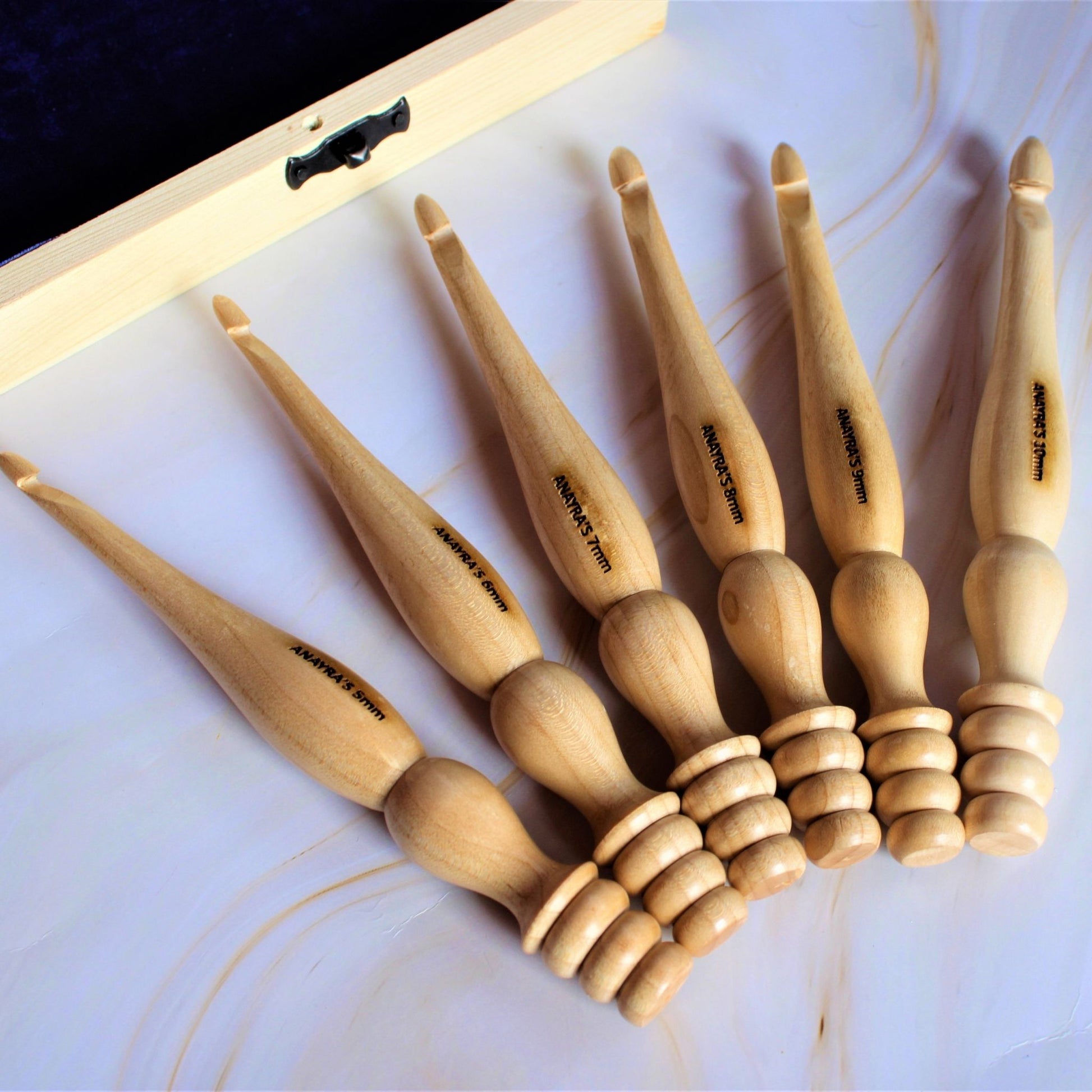Handcrafted Wooden Crochet Hooks (Set of 6 Hooks, 5mm - 10mm) – Anayra's