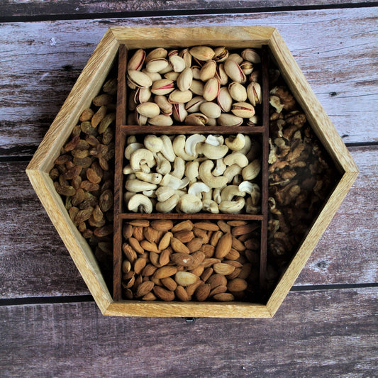 Handcrafted Sheesham & Mango Wood Dry Fruit / Dry Spice / Whole Spices Storage Box with Glass Top