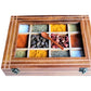 Handcrafted Sheesham/Indian Rosewood & Steamwich Spice Box/Masala Dani with Glass Top & Wooden Spoon 12 Partitions