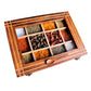 Handcrafted Sheesham/Indian Rosewood & Steamwich Spice Box/Masala Dani with Glass Top & Wooden Spoon 12 Partitions