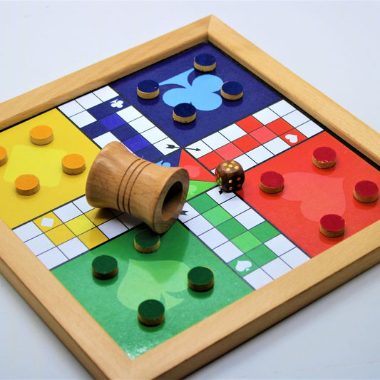 Colourful Wooden Magnetic Ludo for two to four players.