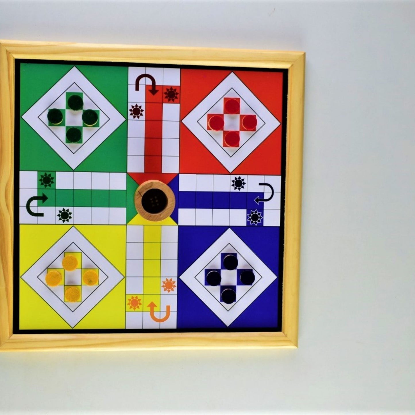 Classic Handmade Wooden 2 in 1 Ludo Magnetic Snakes and Ladders (13 X 13 Inches) Travel Board Game for Kids and Adults