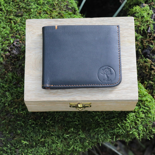 Genuine Leather Wallet with RFID Protection and Wooden Gift Box