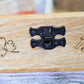 The Anayra's Herbs and Spices Mango Wood Box with Laser Engraved Sides and Top. Total of six medium sized partitions. This one shows the stylish locking mechanism that has been used for this box. 