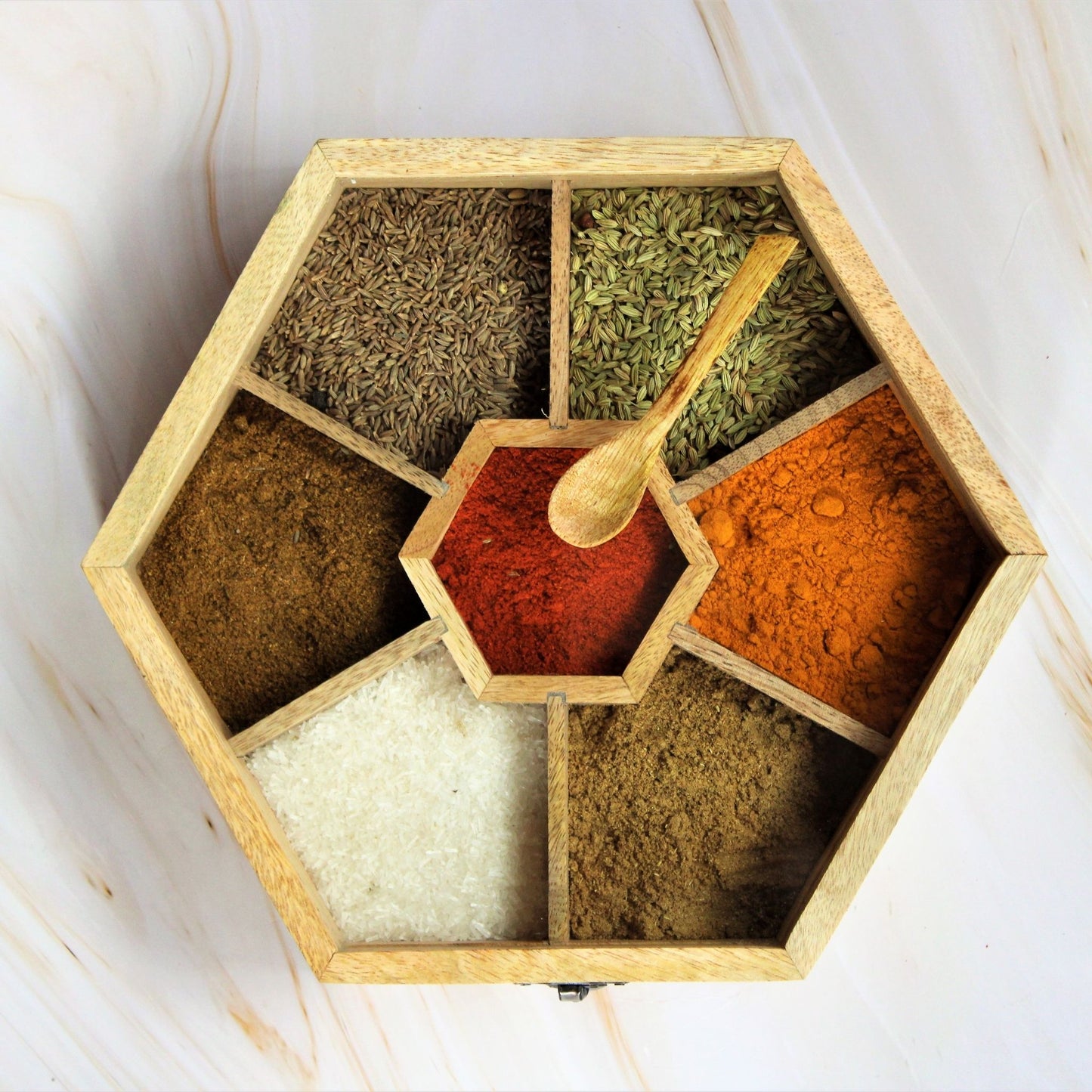 Handcrafted Sheesham & Mango Wood Dry Fruit / Dry Spice / Whole Spices Storage Box with Glass Top