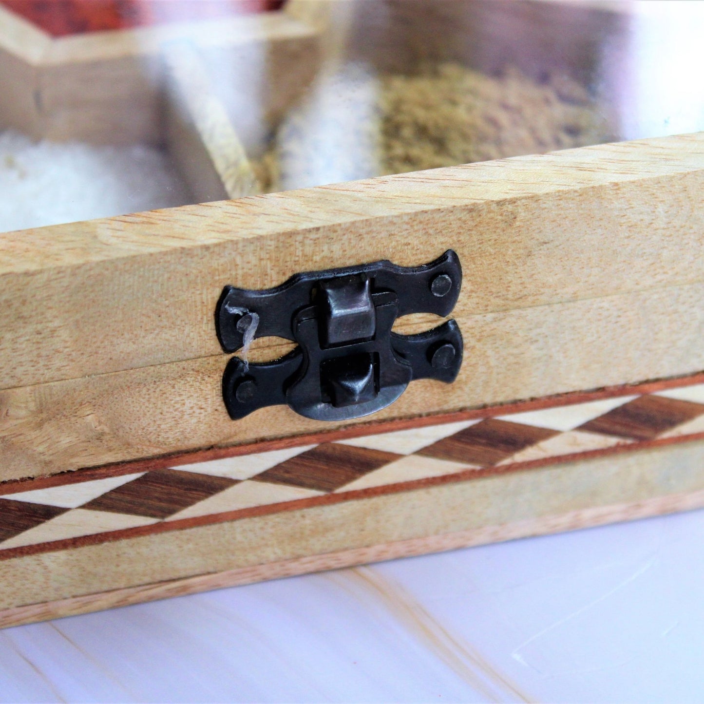 Handcrafted Sheesham & Mango Wood Dry Fruit / Dry Spice / Whole Spices Storage Box with Glass Top