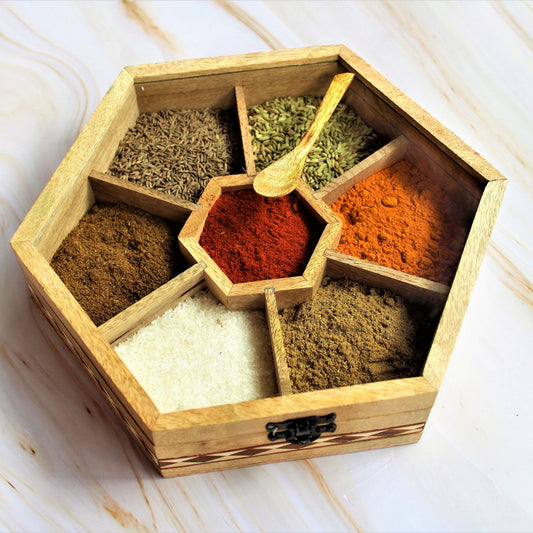 Handcrafted Sheesham & Mango Wood Dry Fruit / Dry Spice / Whole Spices Storage Box with Glass Top