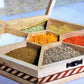 Handcrafted Wooden Spice Box / Masala Dani Hexagon Shaped with Glass Top & Wooden Spoon