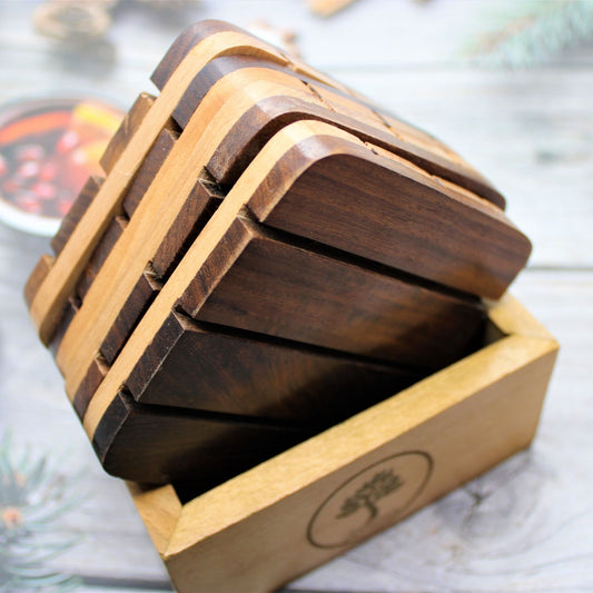 Handcrafted Mixed Wood  Coaster Set