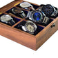 Rosewood Wooden Watch Storage Box for six watches and glass top. Velevt Lining inside. Box can be customised too. This one shows how the six watches fit into the box. and the blocks that are used to hold the watches safely in the box.