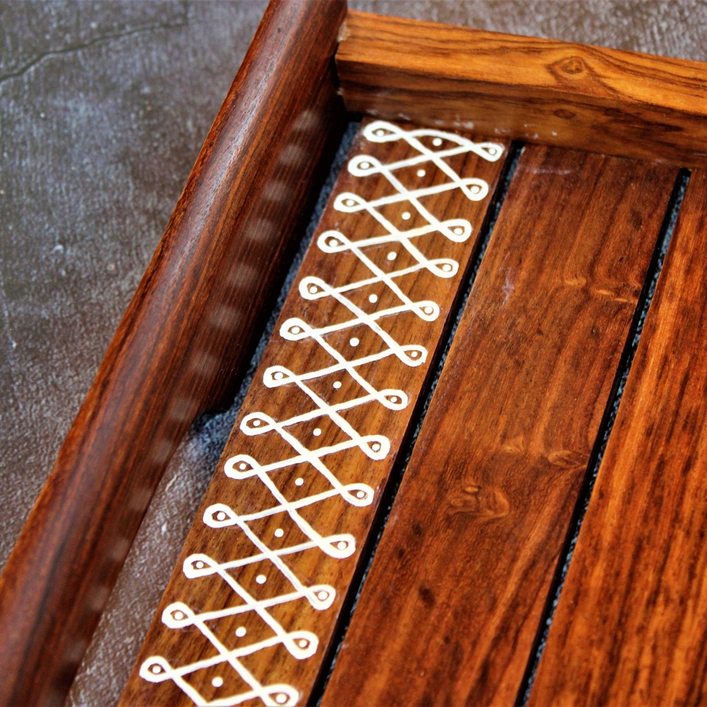 Kolam Inspired Hand Painted Sheesham Wood Serving Tray Set