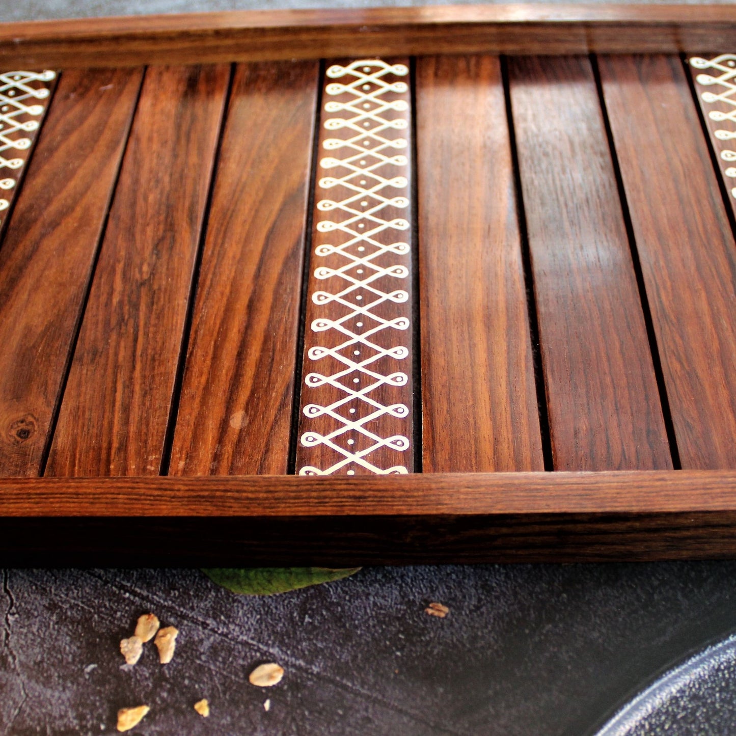 Kolam Inspired Hand Painted Sheesham Wood Serving Tray Set