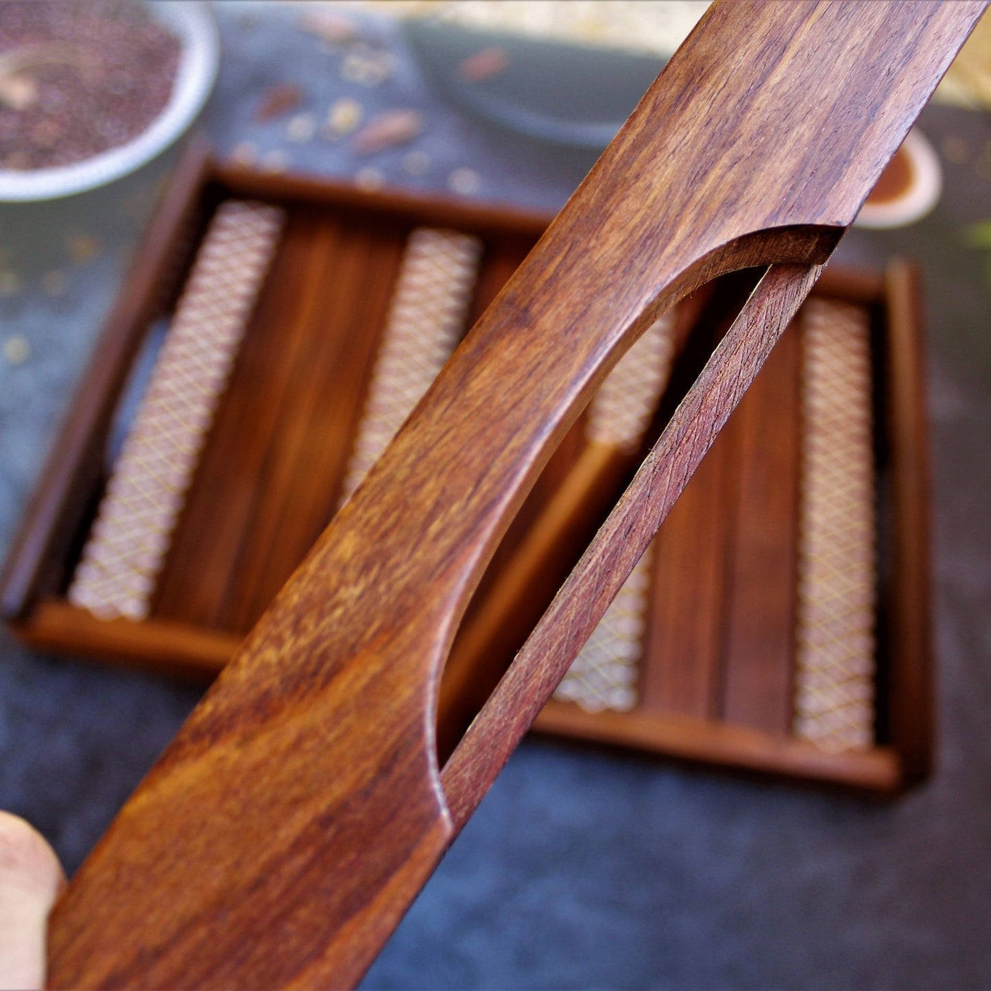 Kolam Inspired Hand Painted Sheesham Wood Serving Tray Set