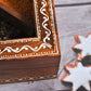 Aipan Inspired Hand Painted and Handcrafted Wooden Spice Storage Box with Glass Top and Free Wooden Spoon. Showcase Your Spices and other condiments with style. Alternatively Store Tea Bags, Dry Fruits and other condiments of the kitchen. 