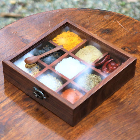 Indian Rosewood Spice Box / Masala Box with Glass Top