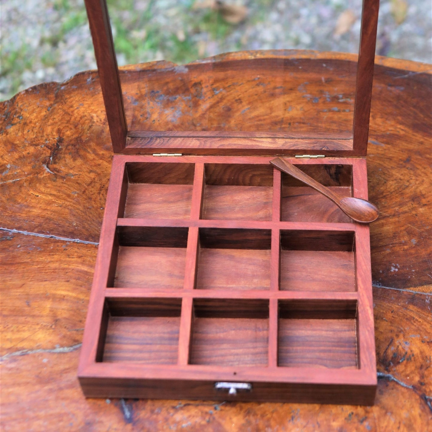 Indian Rosewood Spice Box / Masala Box with Glass Top