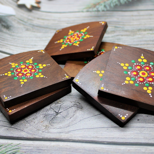 Sheesham Wood Handcrafted & Hand Painted Mandal Coasters