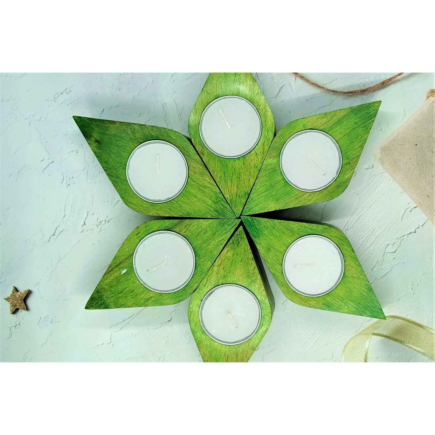 Tea Light Candle Holders Set of 6 Green Colour with included Candles